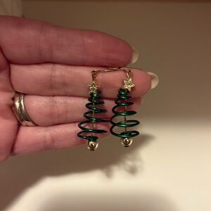 Elegant Green and Gold Christmas Tree Earrings